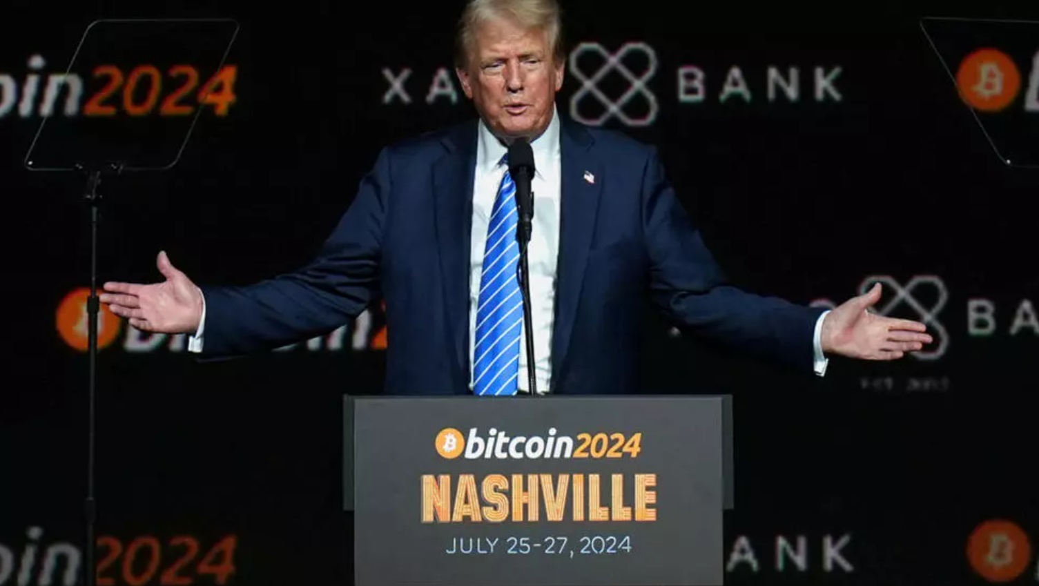 Republican presidential nominee Donald Trump attends the crypto conference in Nashville